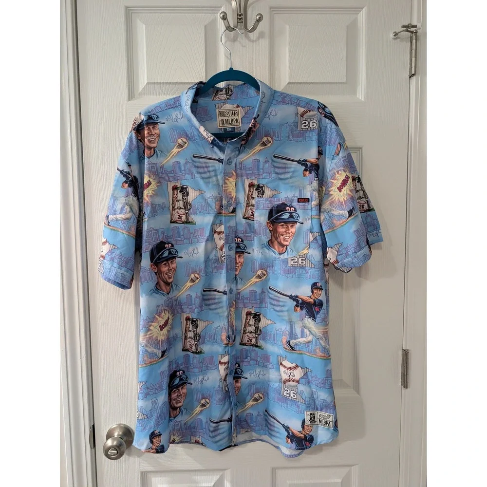 RSVLTS x MLBPA Max Kepler #26 Minnesota Twins Button Up Shirt‎ 2XL Blue Kunuflex